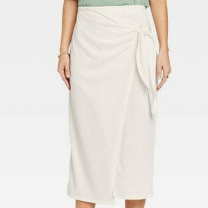 NWT A New Day White Crinkle Midi Wrap Skirt Size Large